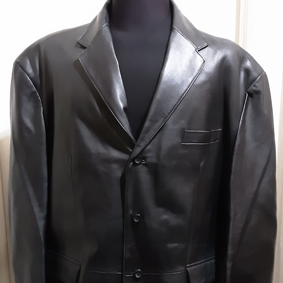 Stafford Mens Black Soft Leather 3 Button Blazer